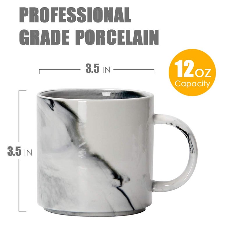 Smilatte 12 oz Stackable Coffee Mugs for Office, M101 Novelty Marble Ceramic Cup for Boy Girl lover Women Men, Set of 4, Gray - Image 2